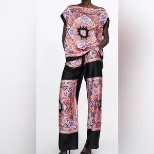 Zara Multicolor Paisley Print Top and Pants Set